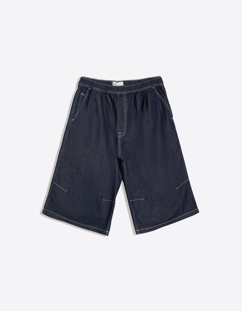 Parachute denim Bermuda shorts-Navy