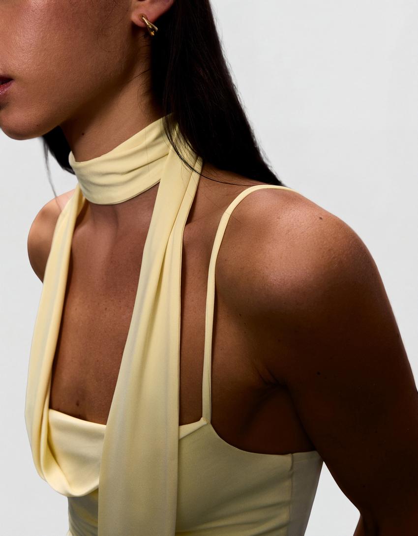 Asymmetric kerchief top-Yellow