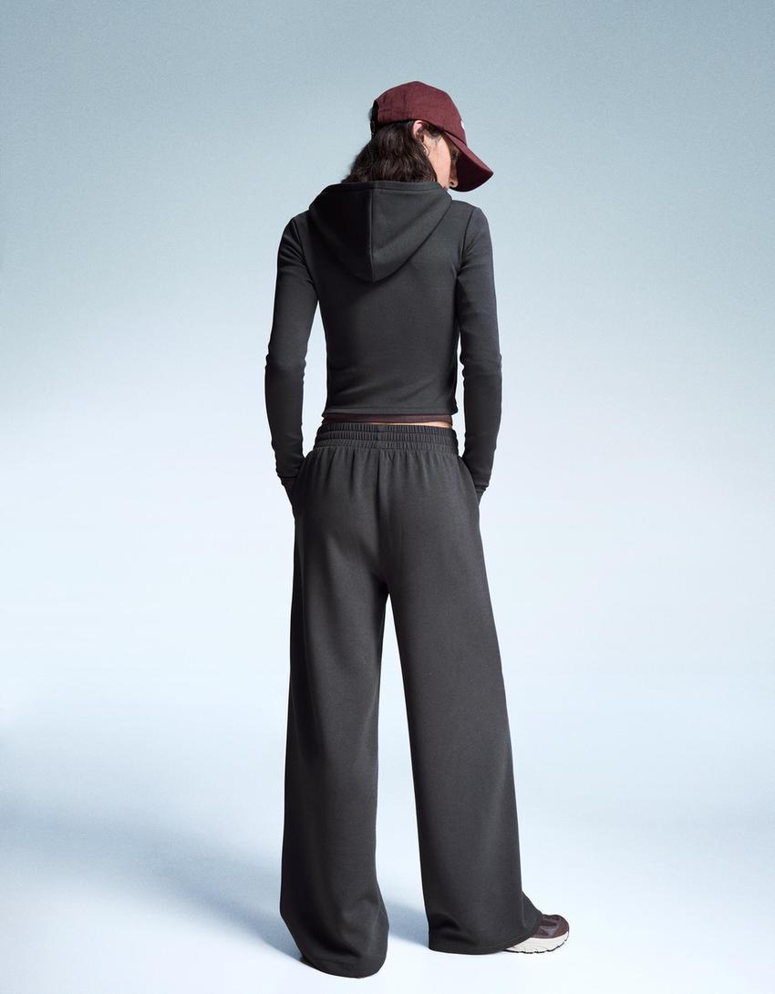 Yumuşak wide leg pantolon-Gri