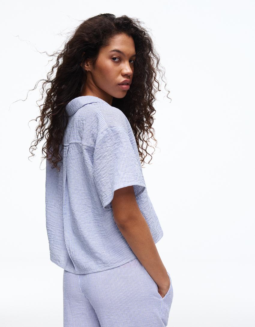 Rustična košulja kratkih rukava-Plava