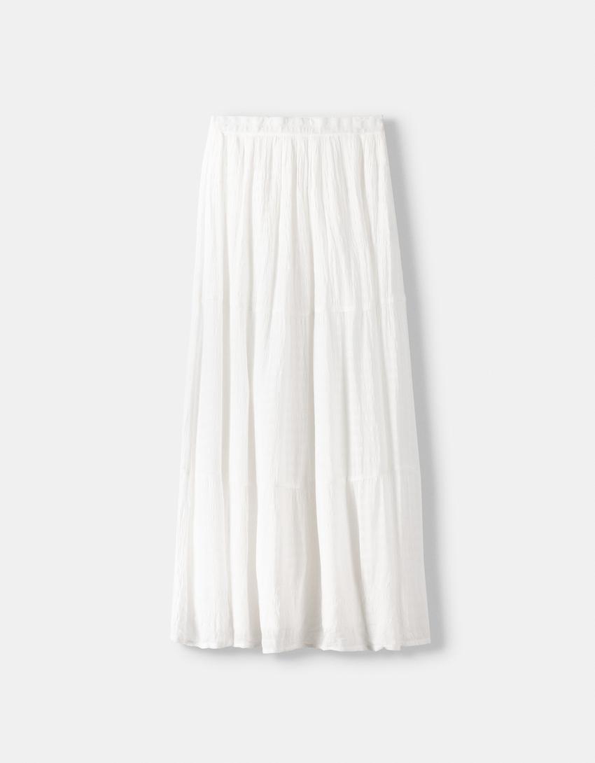 تنورة متوسطة الطول بملمس بارز-أبيض-5