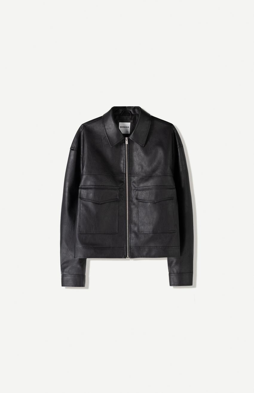 Leather effect jacket-Black