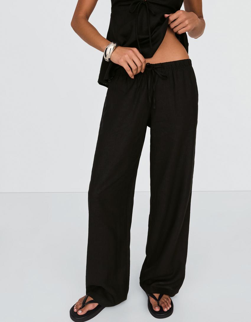 Pantalon droit taille élastique-Noir