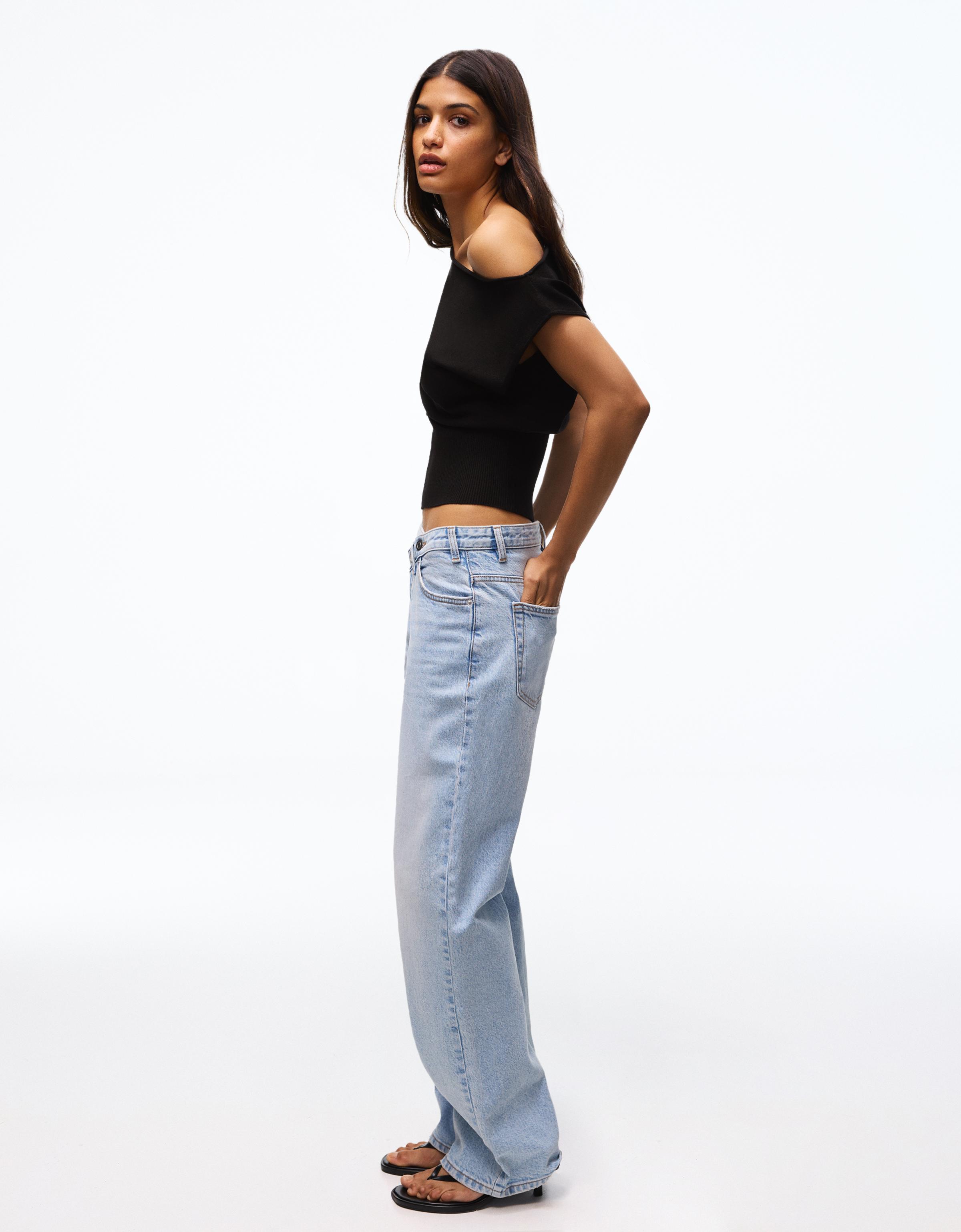 Knit boat neck top — Black