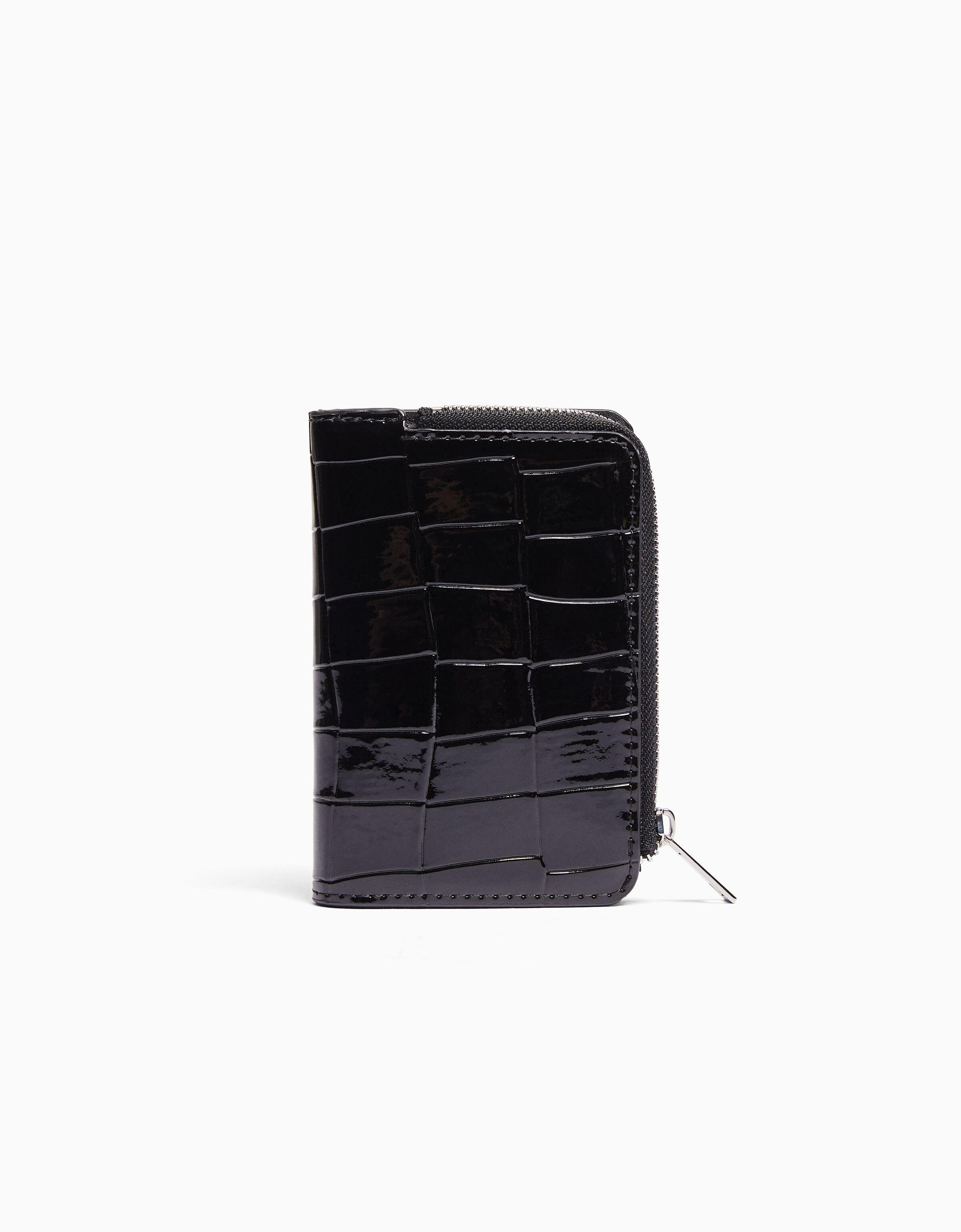 Animal print patent effect purse — Black