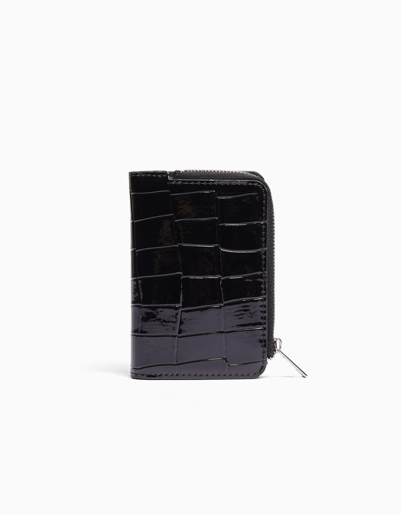 Animal print patent effect purse — Black