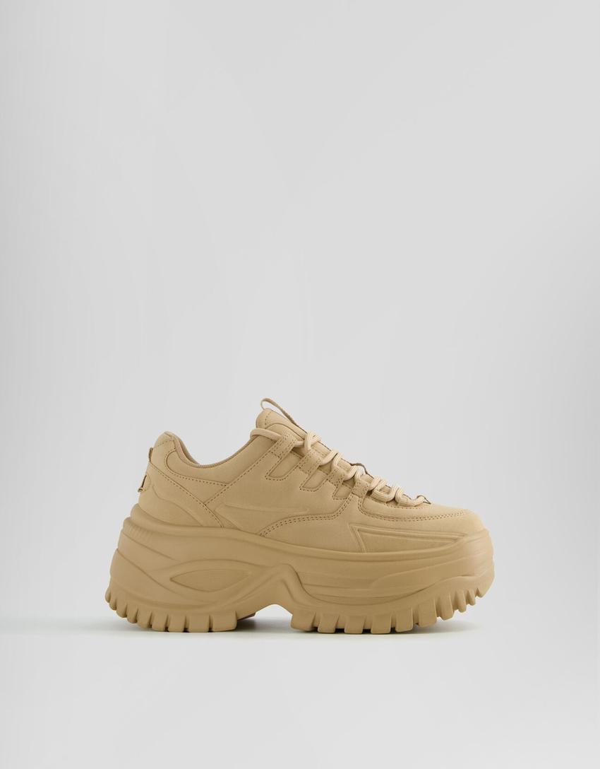 Multi-piece chunky sole trainers-CAMEL