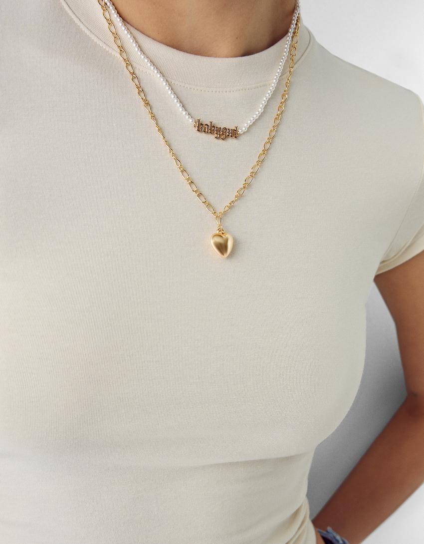 Lot 4 colliers cœur clé pierres fantaisie-Or-1