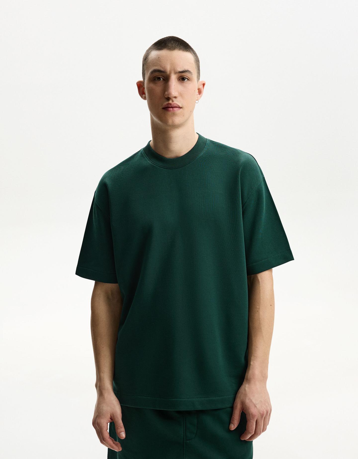 Bershka koszulka z dzianiny dresowej z krótkim rękawem zielony