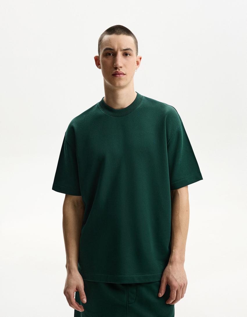 Short sleeve plush T-shirt-Green-0