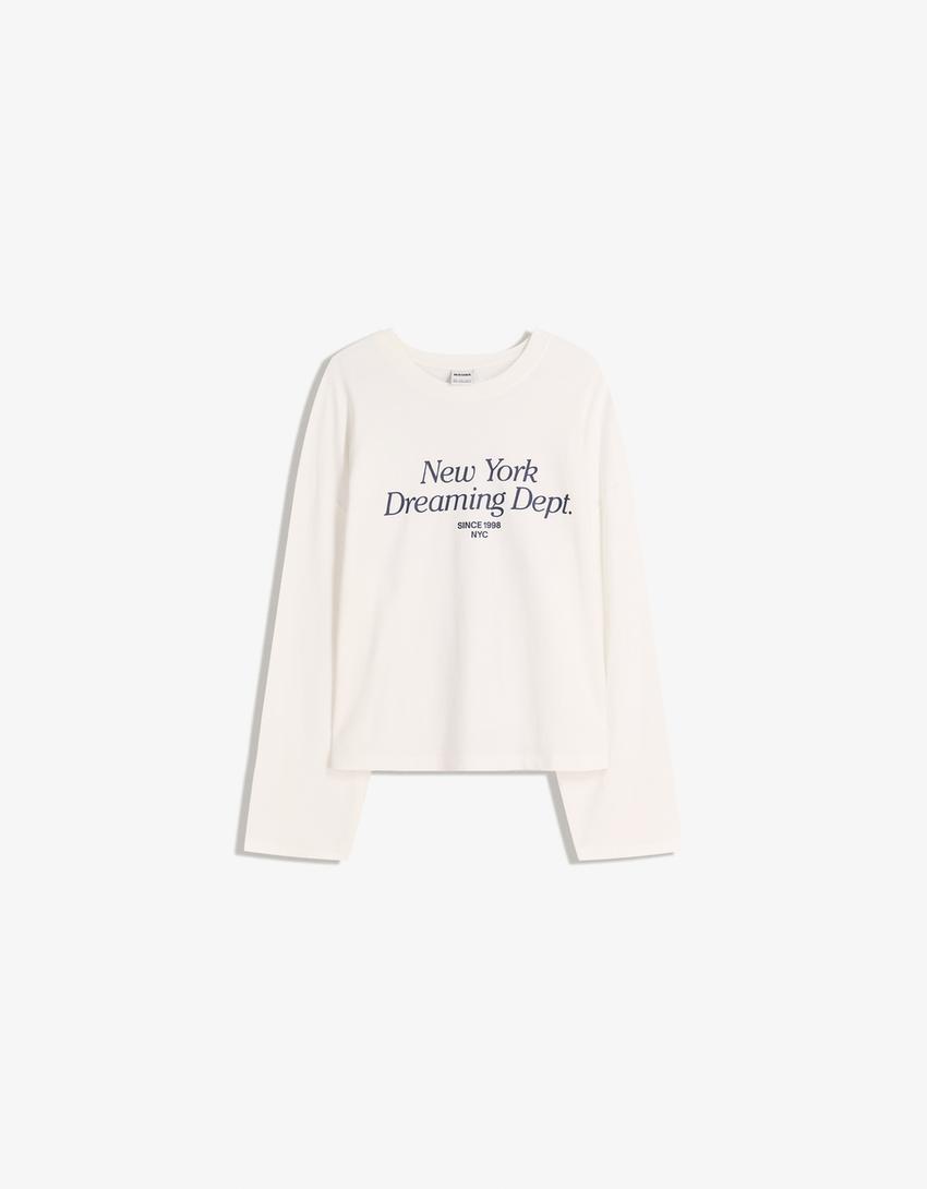 Camiseta manga larga boxy print-Blanco roto