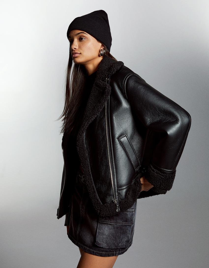 Blusão biker dupla face oversize-Preto-2