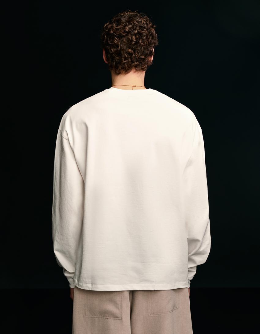 T-shirt à manches longues-Blanc cassé