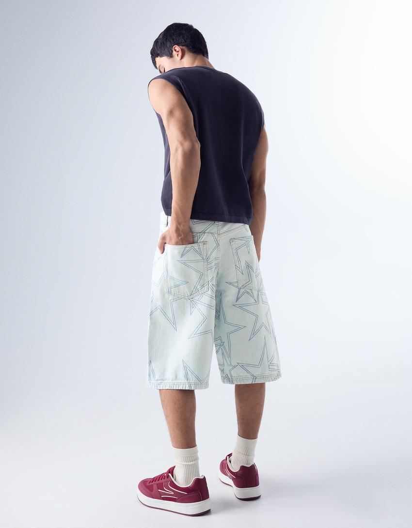 Bermuda denim super baggy estrellas-Azul claro