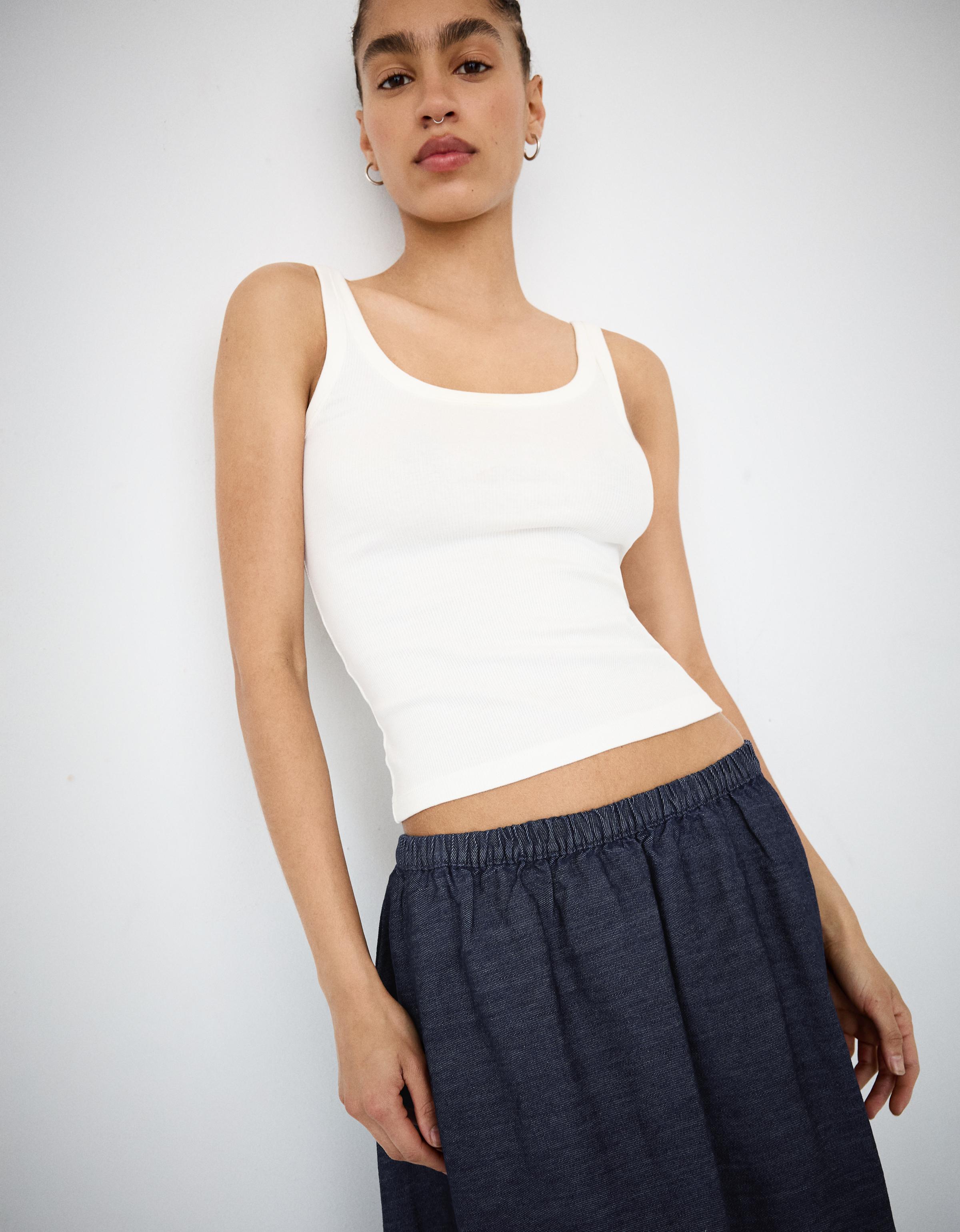 Denim balloon midi skirt — Navy