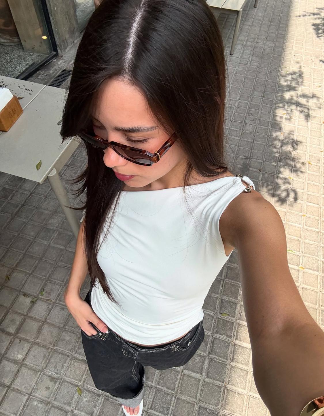 Asymmetric strappy top