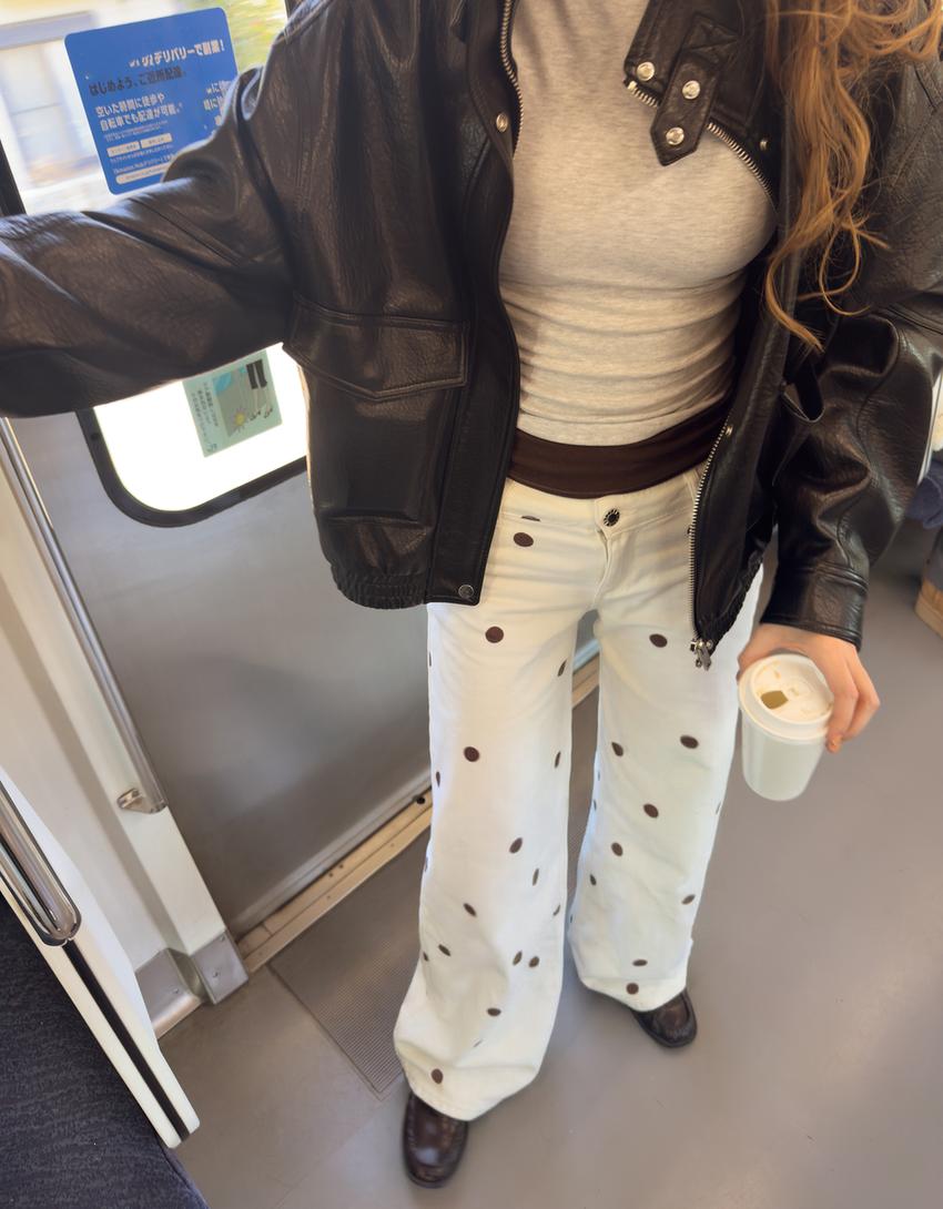 Jeans wide leg lunares-Crudo