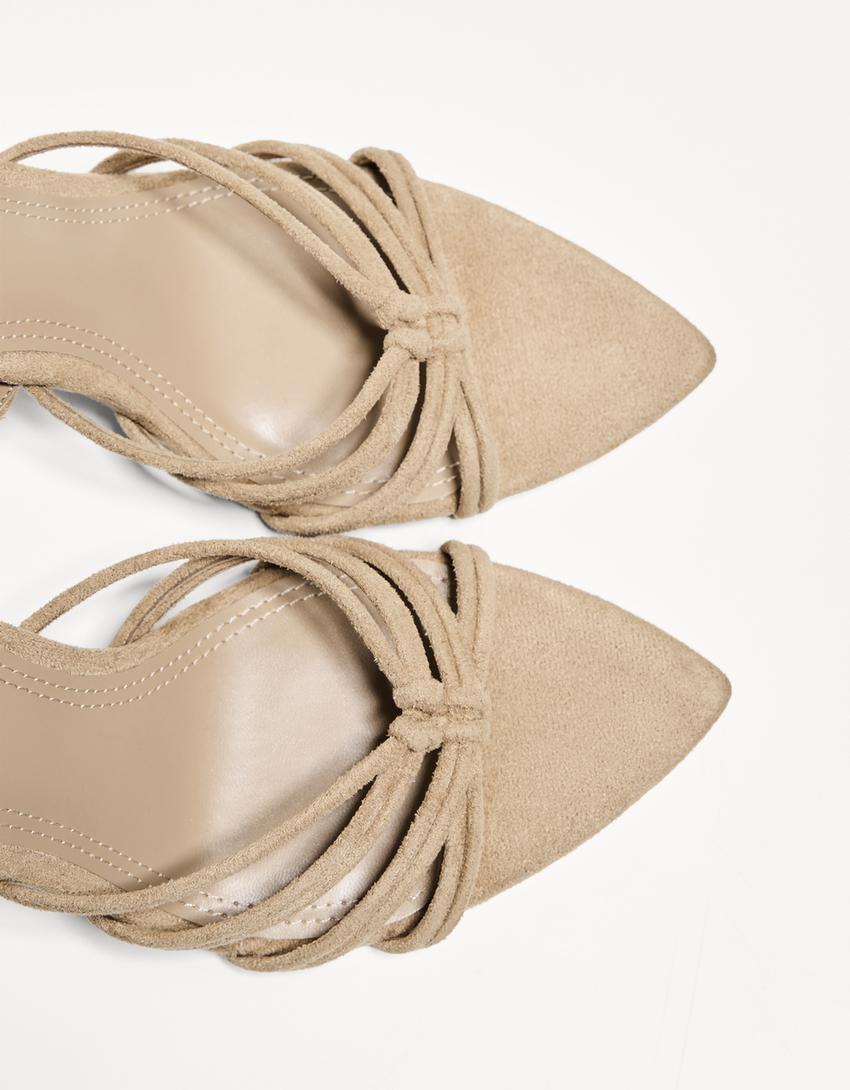 Sandales talon brides avec boucle de cheville-Sable