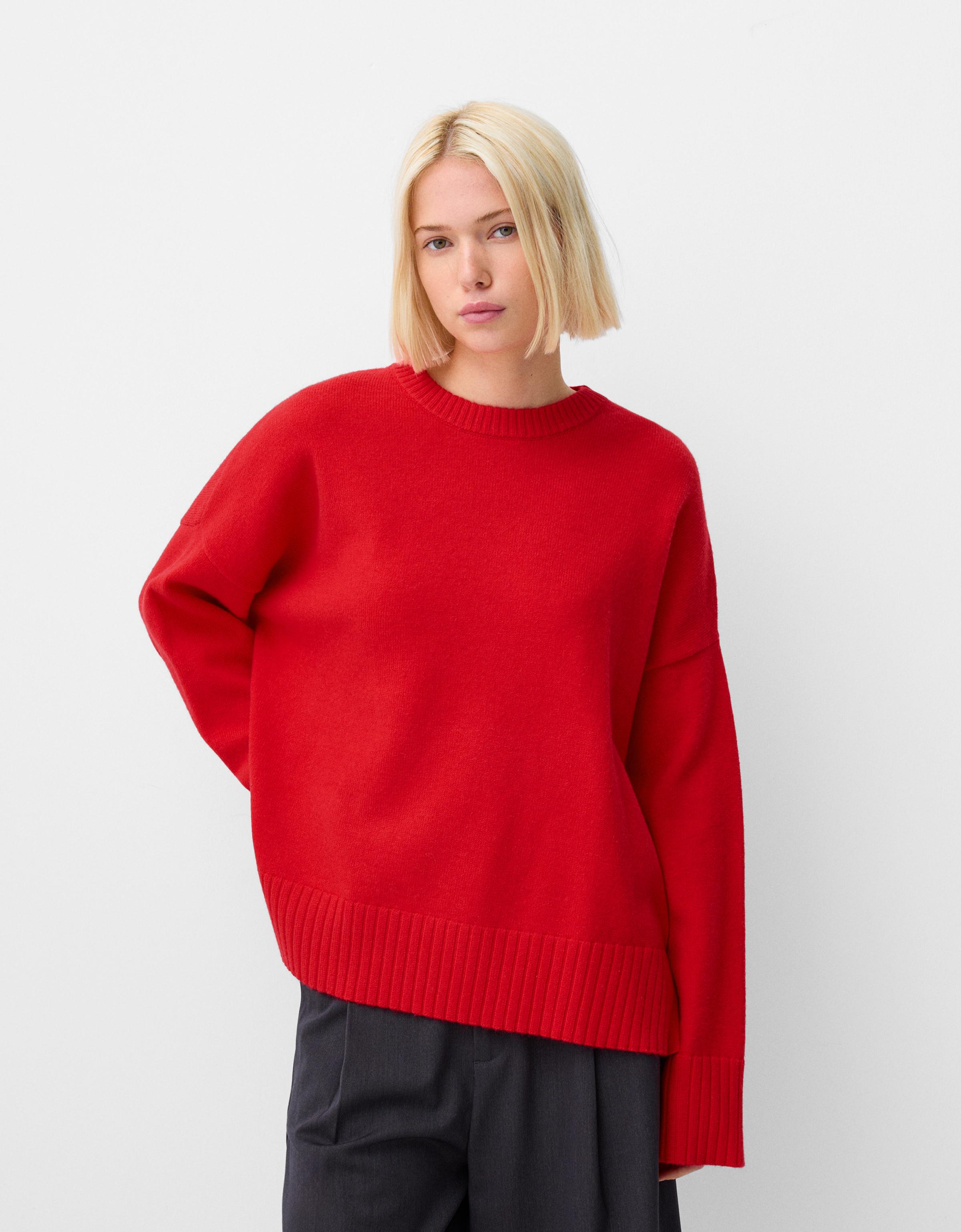 Bershka Soft-Touch-Pullover Mit Rundausschnitt Damen S Rot