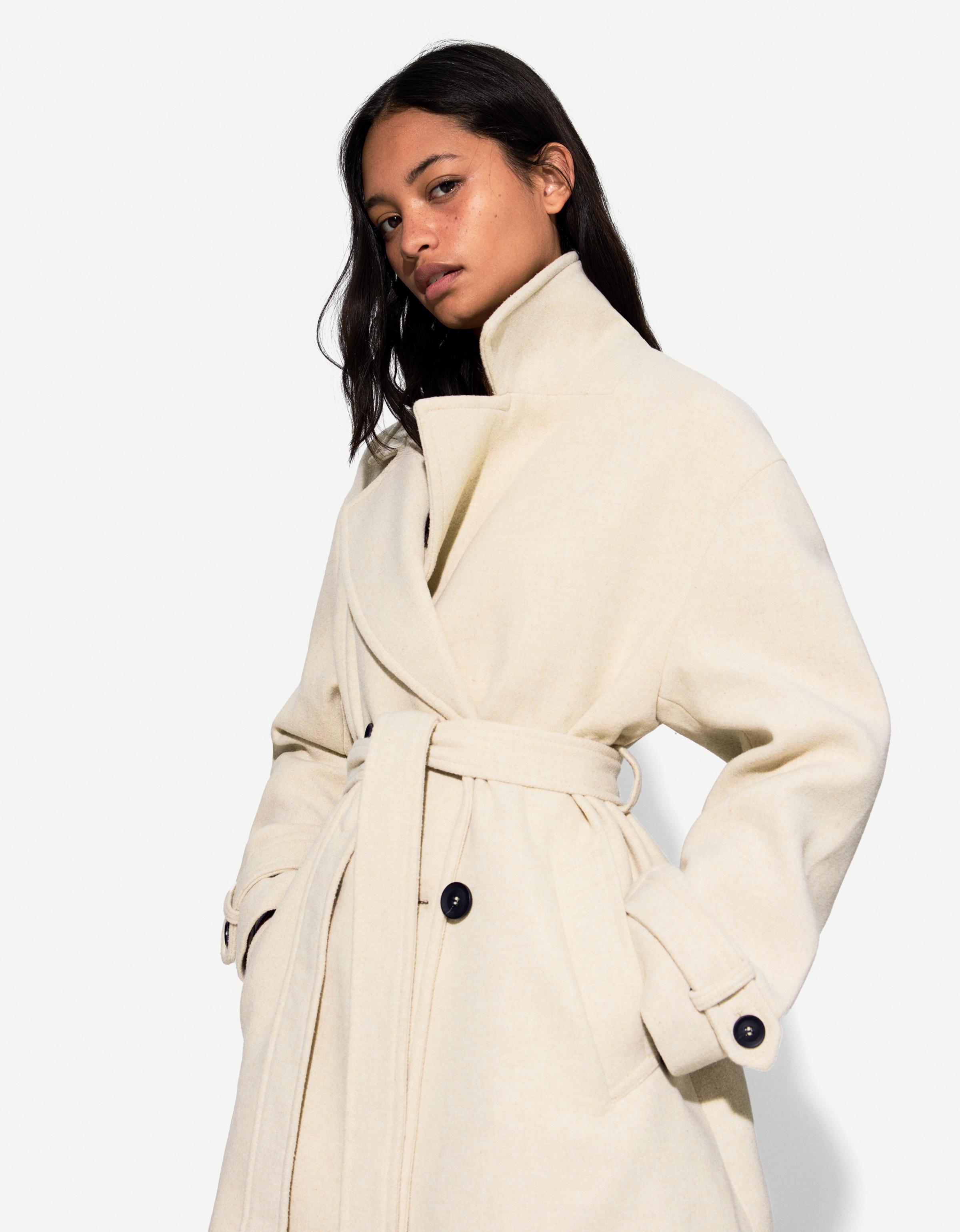 Bershka Trenchcoat Damen M Grbrochenes Weiss