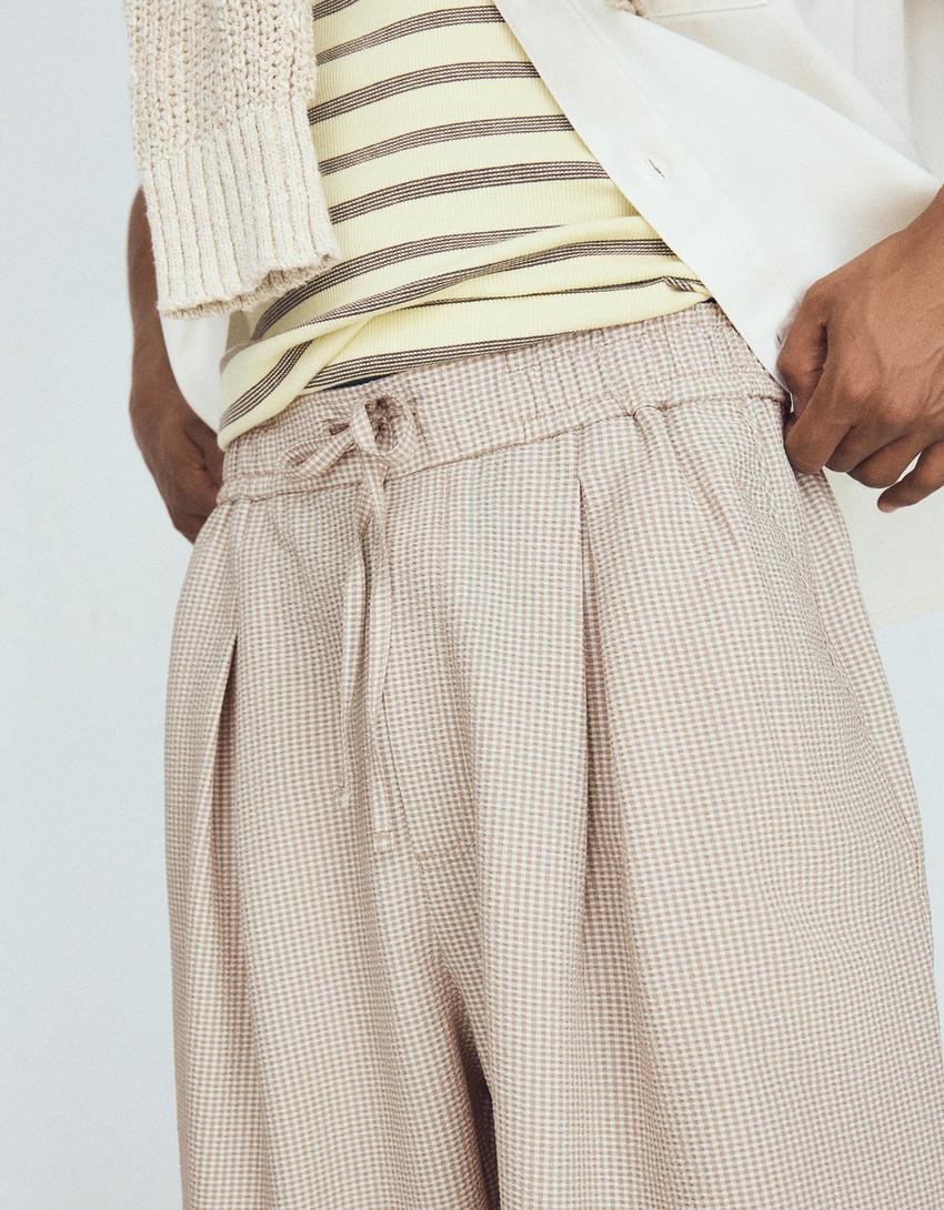 Mega baggy checked trousers-Sand