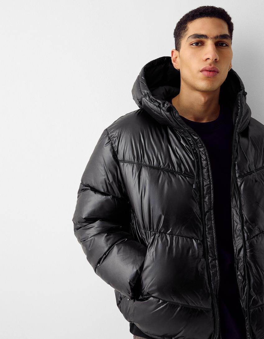 Shiny puffer jacket-Black