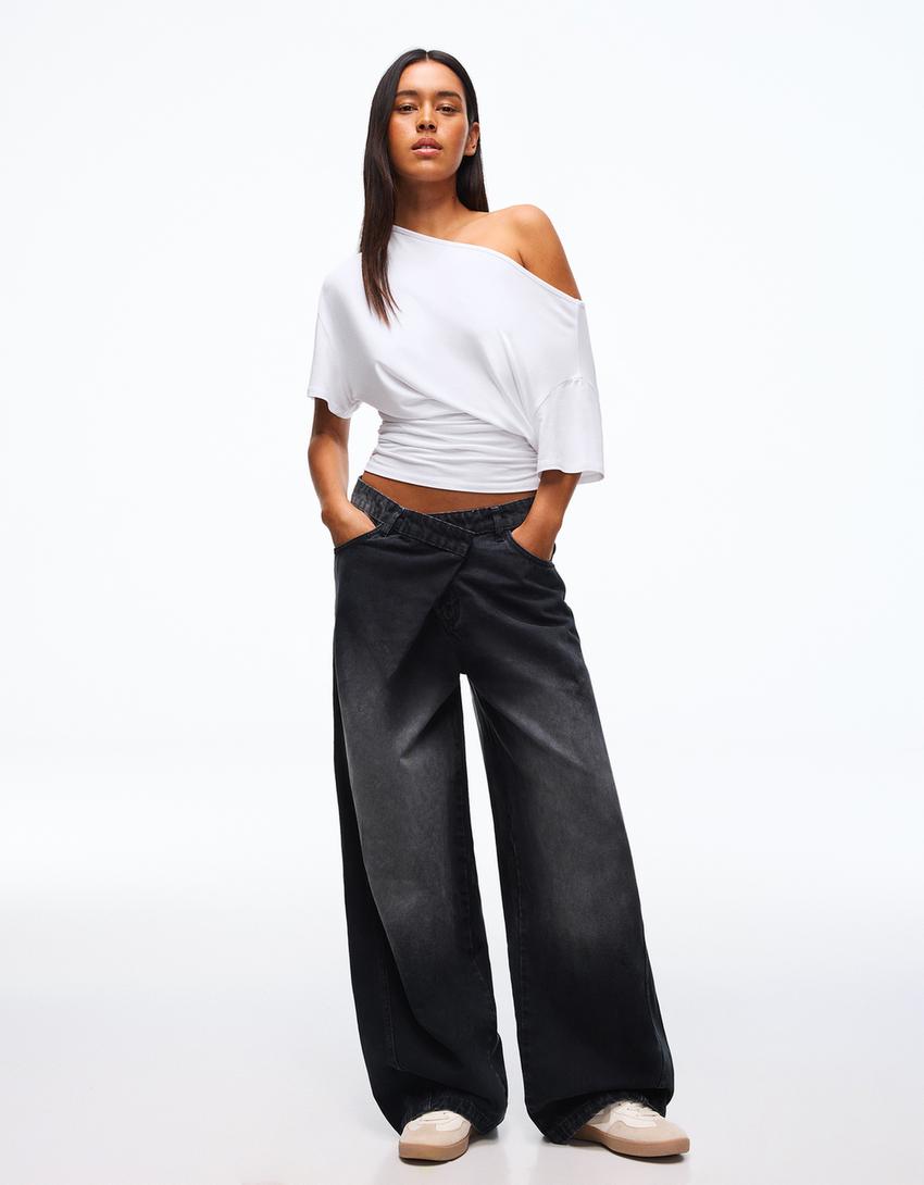 Asymmetric short sleeve T-shirt-White