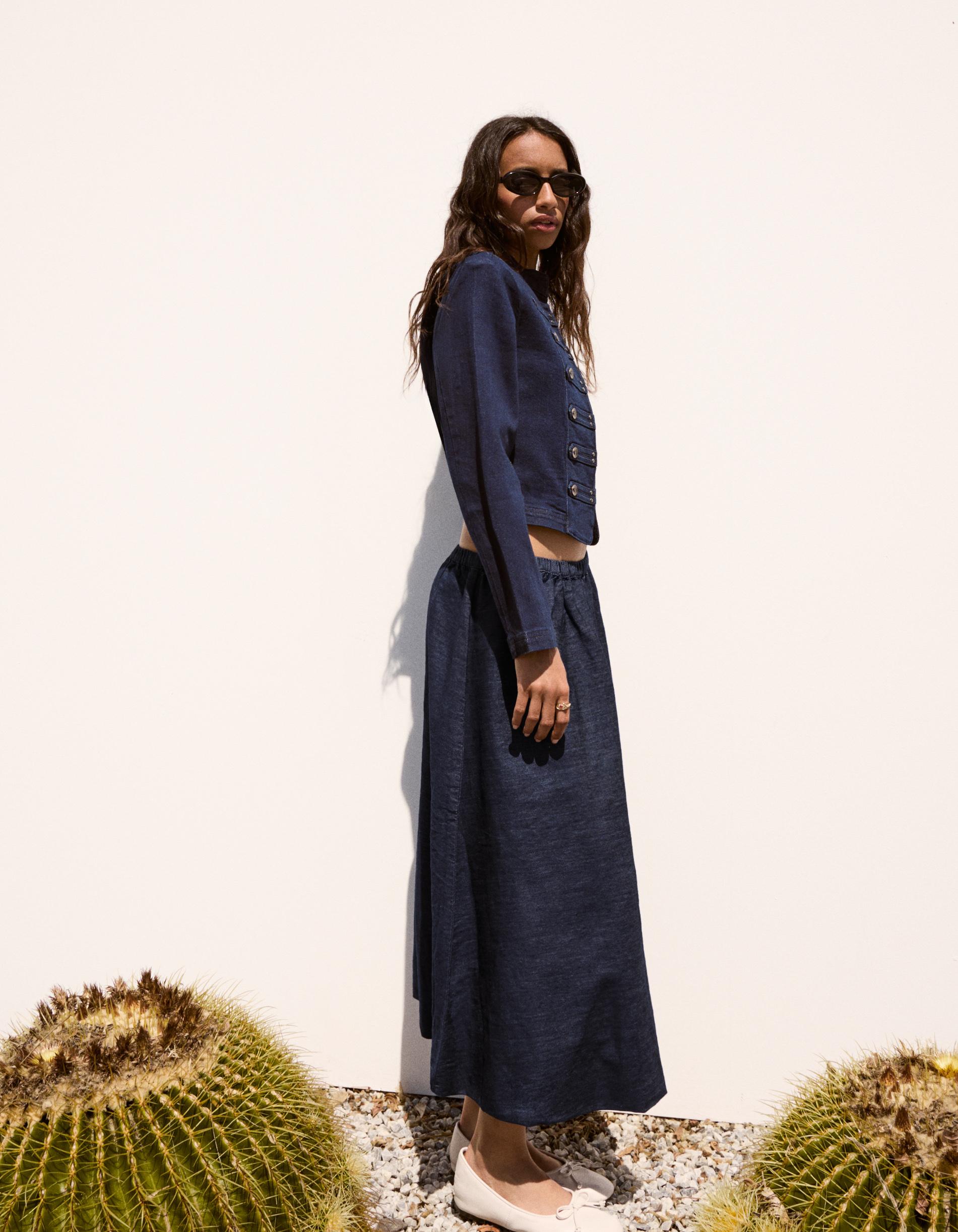 Denim balloon midi skirt — Navy