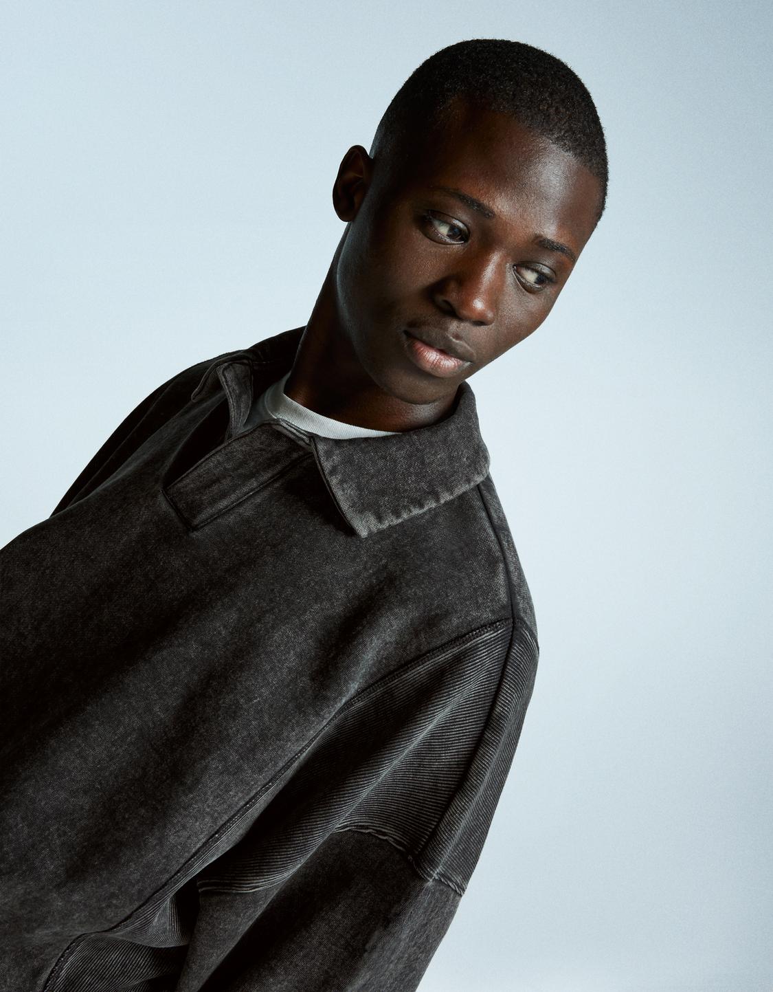 Oversize polo collar sweatshirt