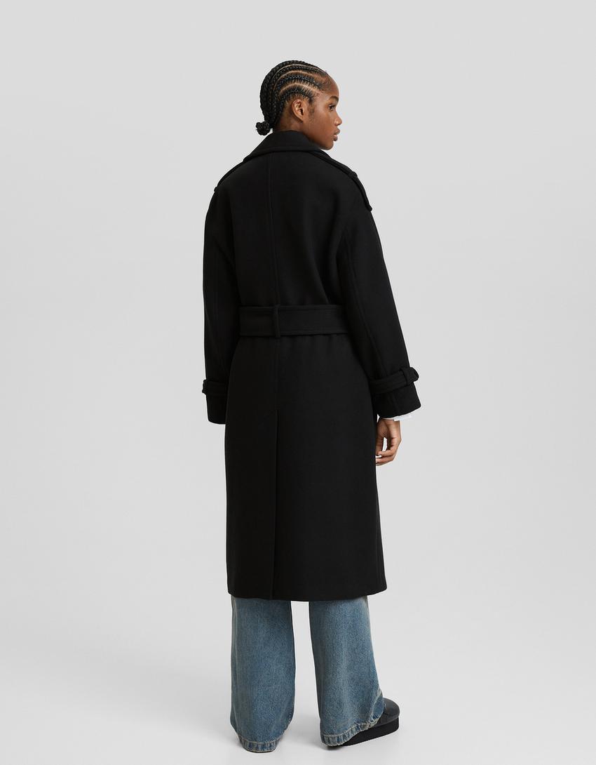 Manteau trench en laine-Noir-2