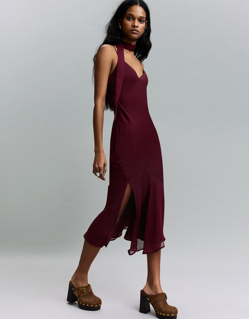 Scarf print mini dress-Maroon