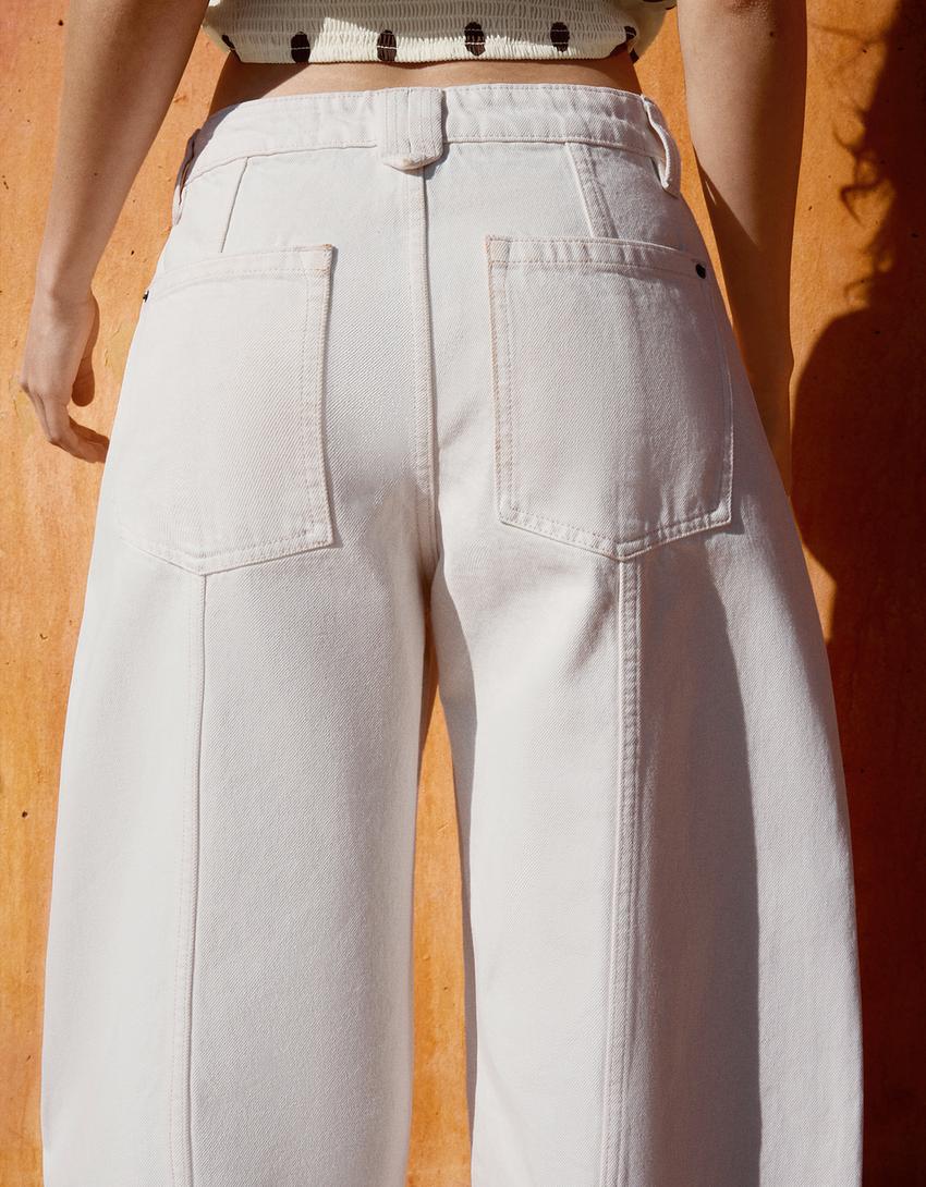 Crop barrel pantolon-Krem