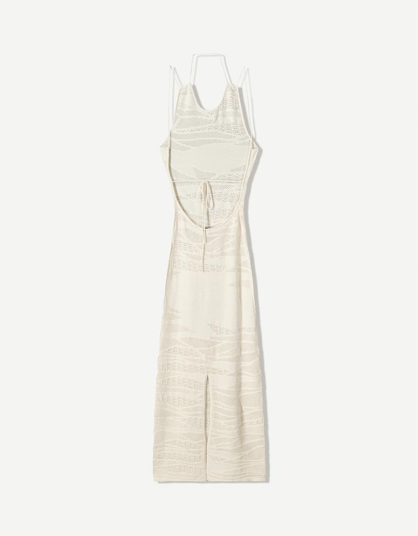Textured midi dress-Cream-4