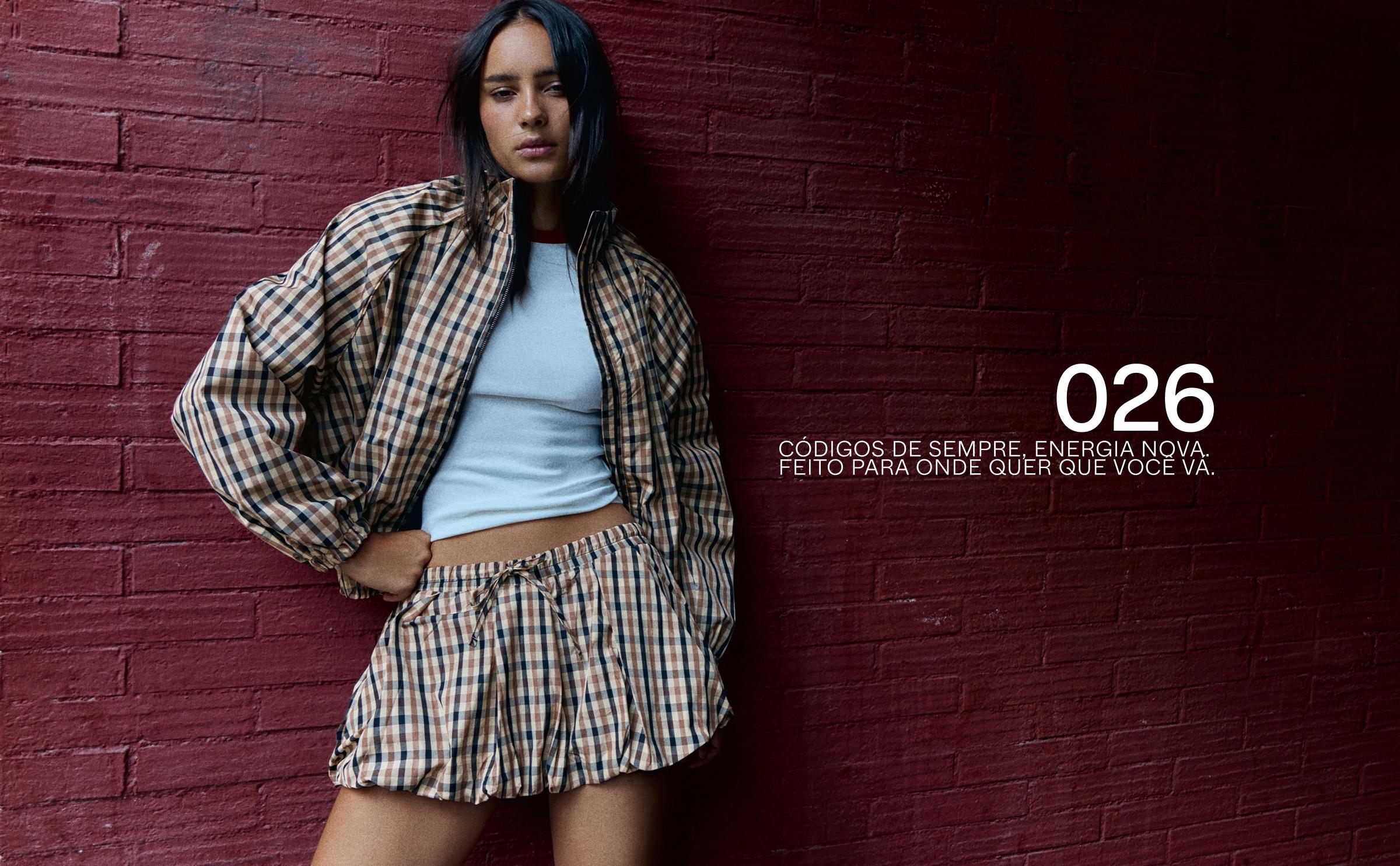 Checked technical fabric skort — Cream