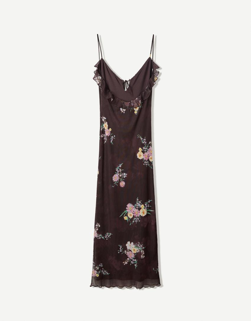 Printed strappy tulle dress-Violet-4