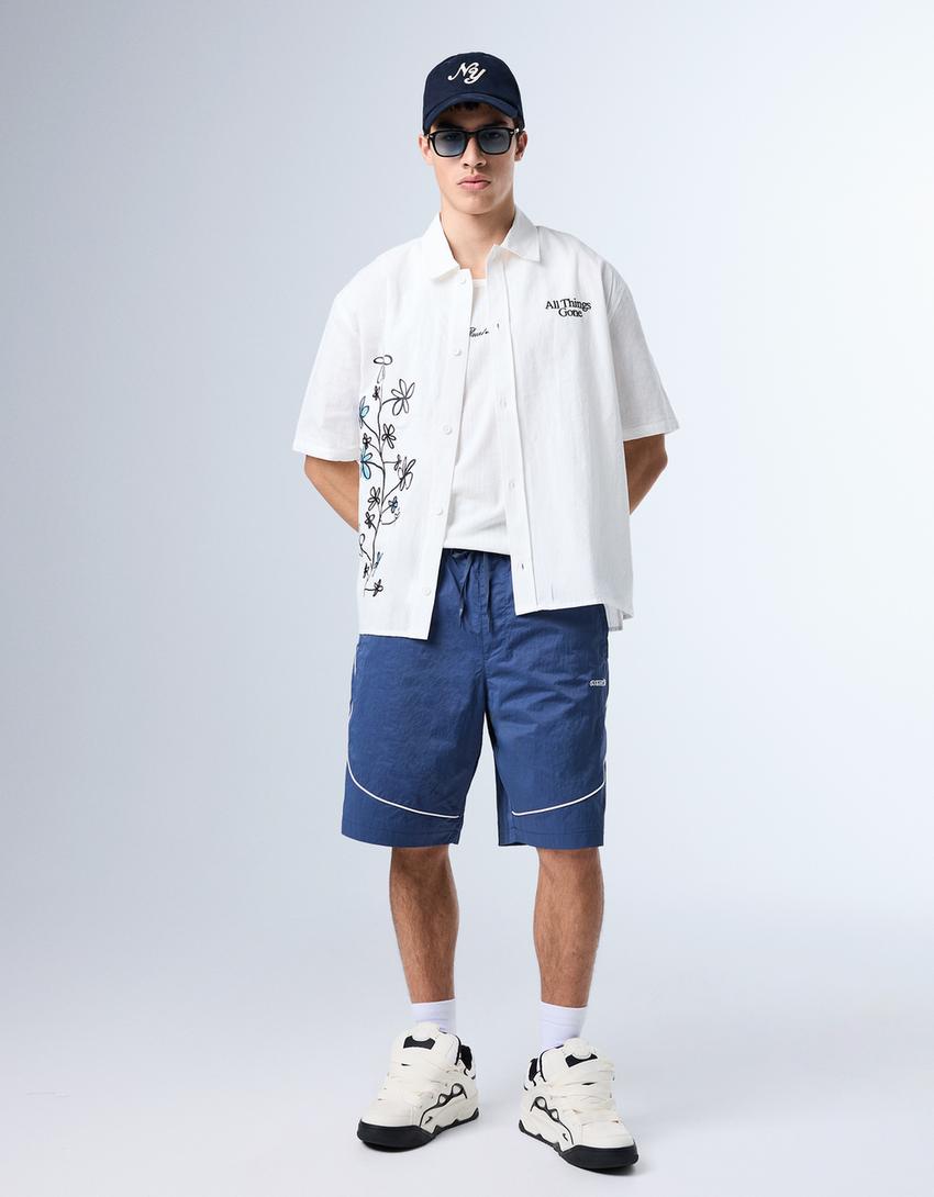 Chemise Boxy fit à manches courtes imprimée-Blanc