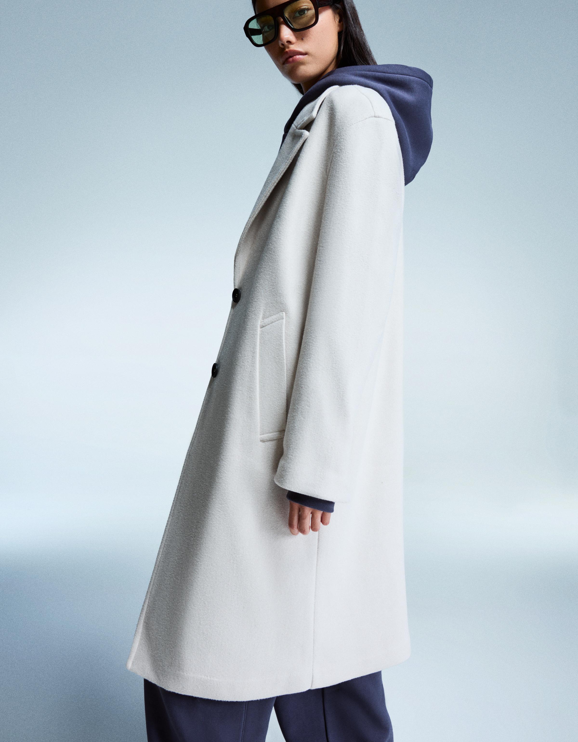 Soft-touch long coat — Sand