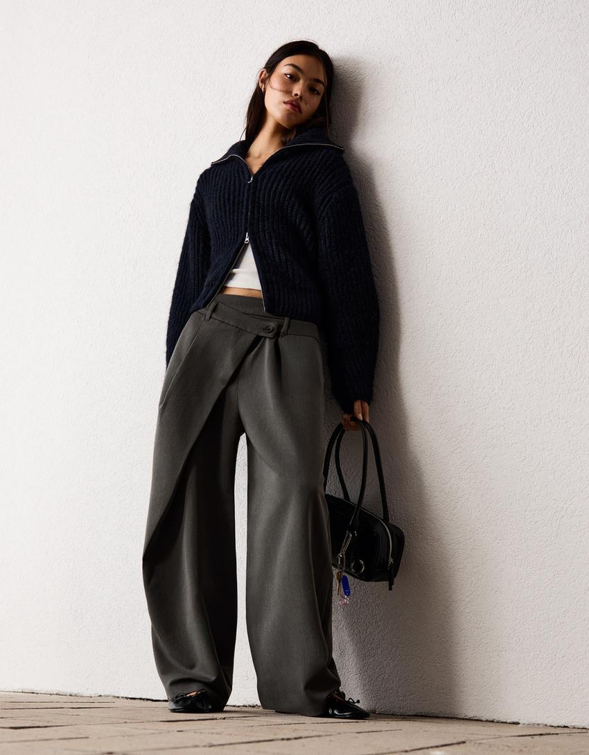 Tailoring broek met taille met overslag-Donkergrijs
