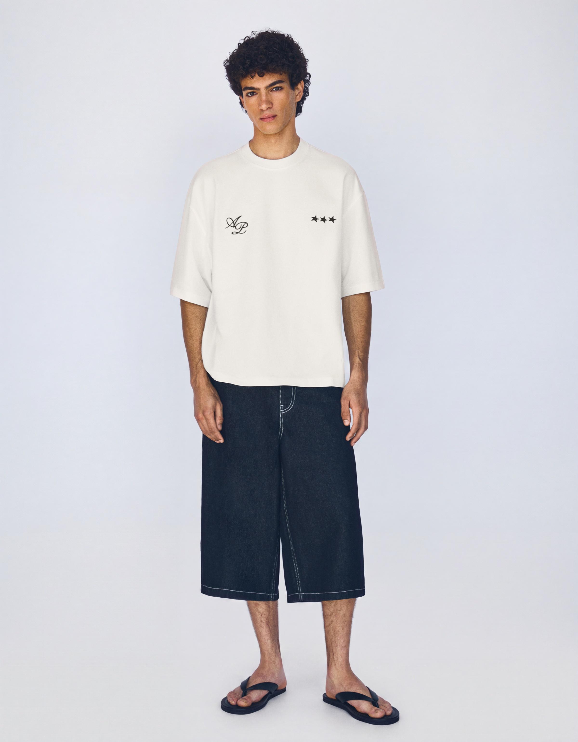 Embroidered boxy T-shirt — Off white