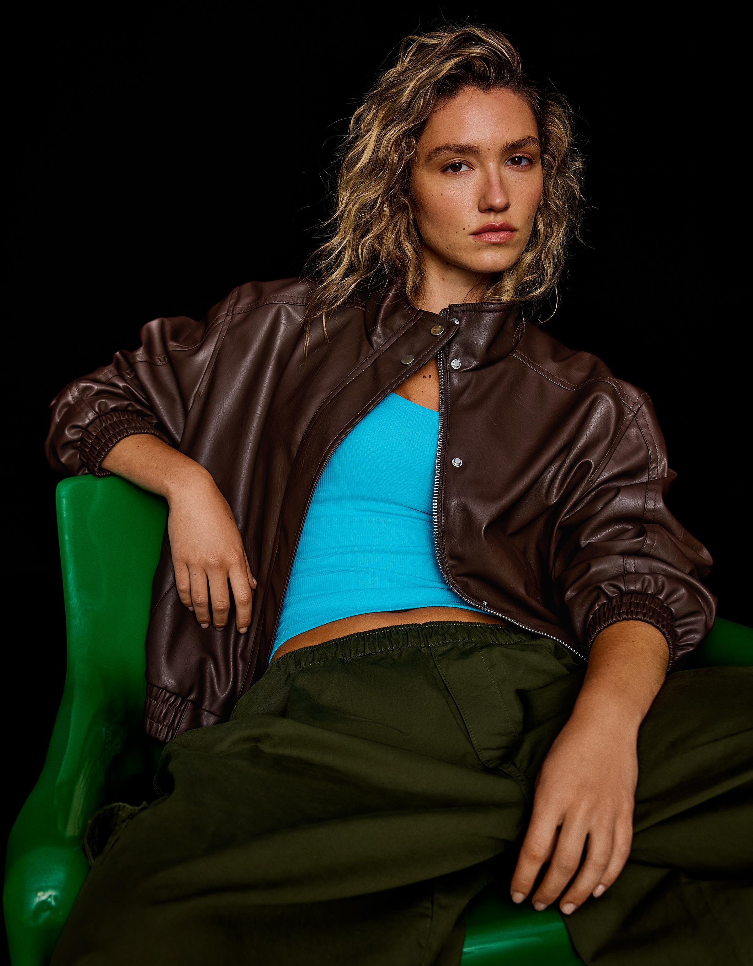 Leather effect jacket — Brown