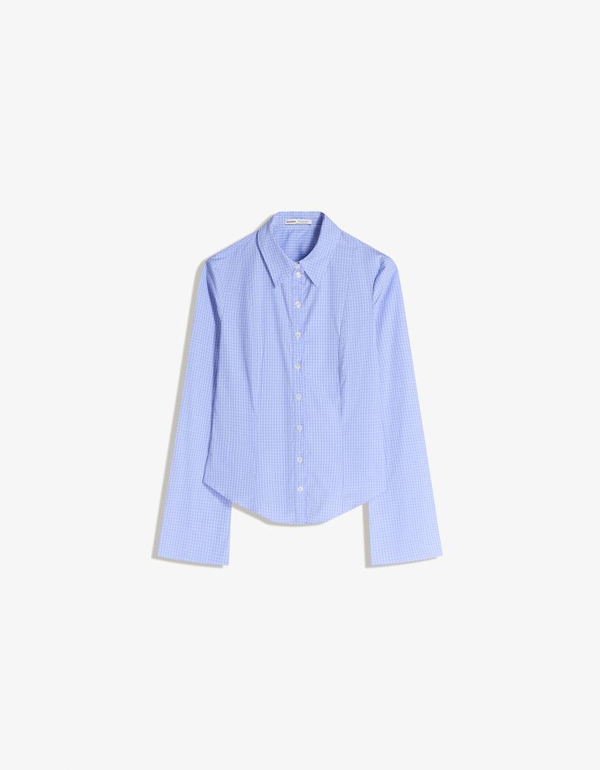 Camisa manga campana entallada-Azul