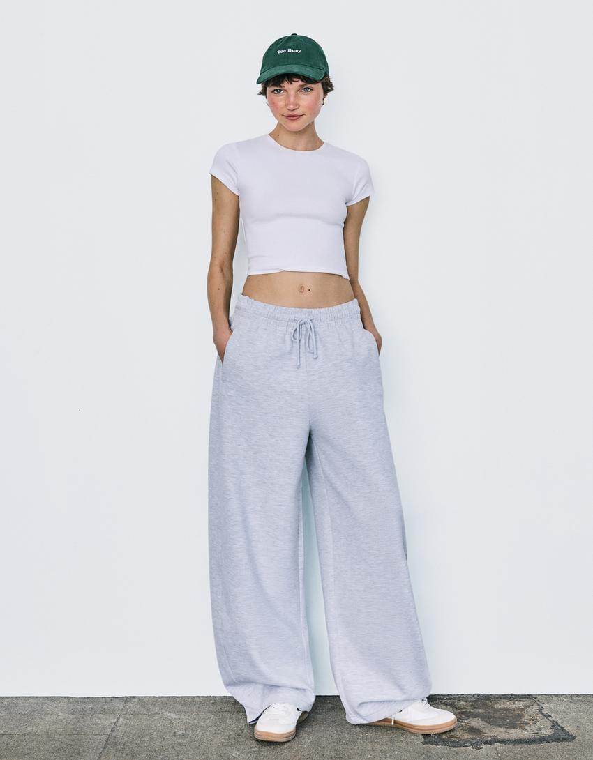Pamuklu barrel fit pantolon-Gri-0