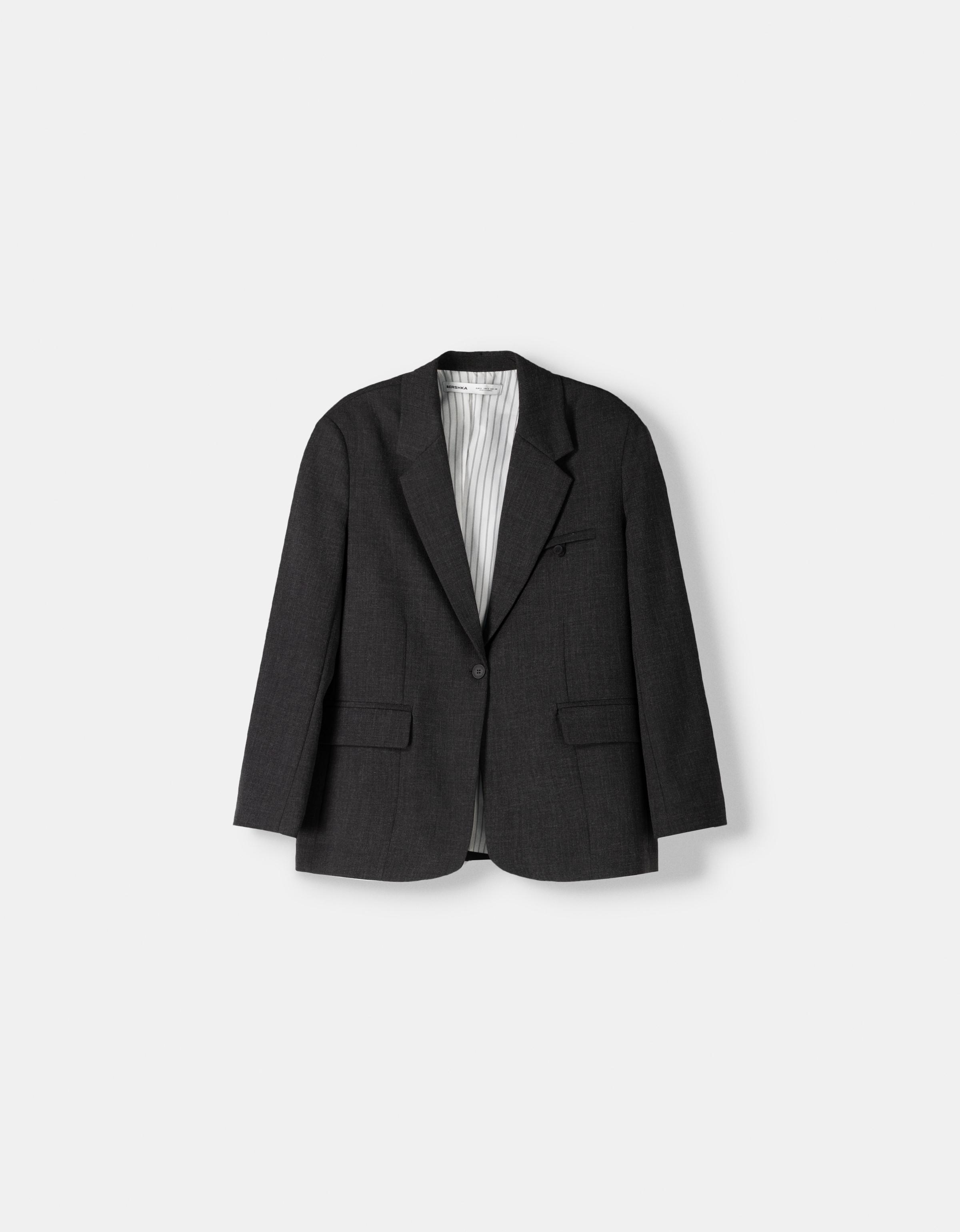 Bershka Melierter Oversize-Blazer Damen M Dunkelgrau