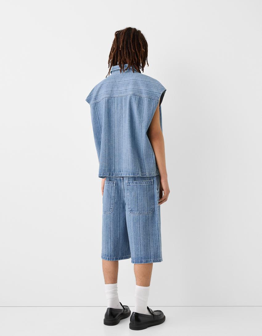 شورت برمودا تزلج من الدنيم-أزرق فاتح-2