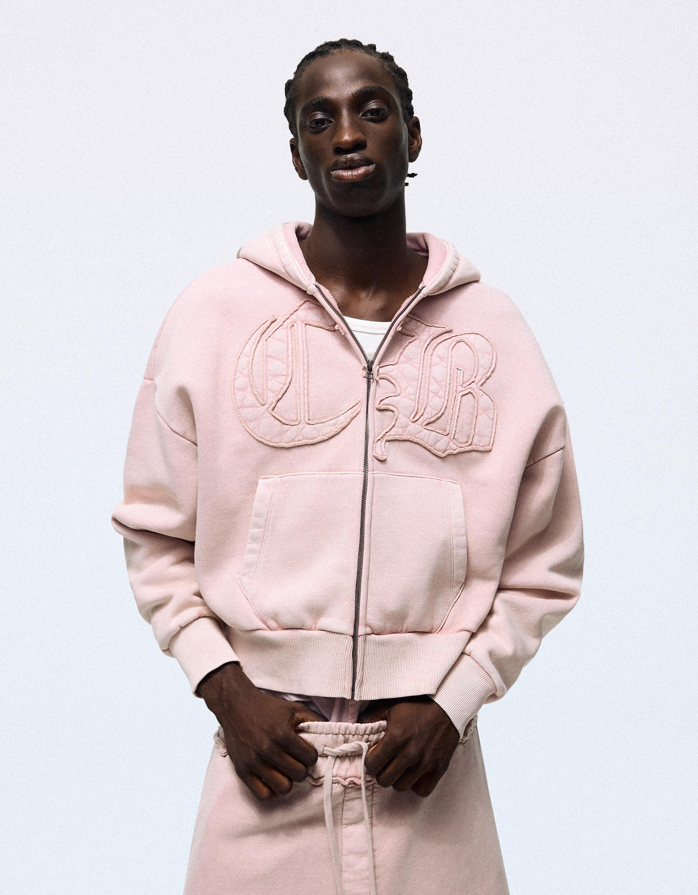 Washed zip-up hoodie — Pink
