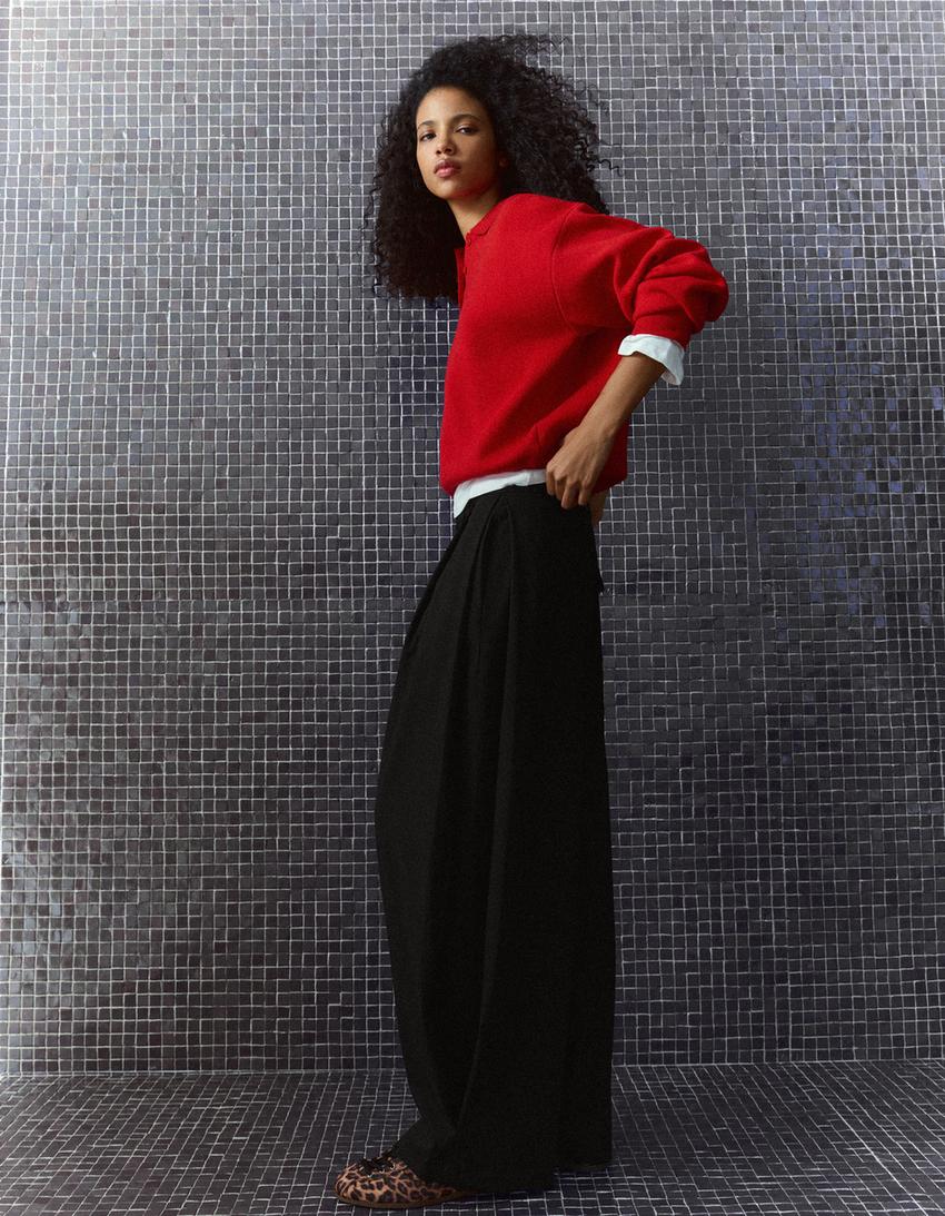 Trousers with side pleats-Black