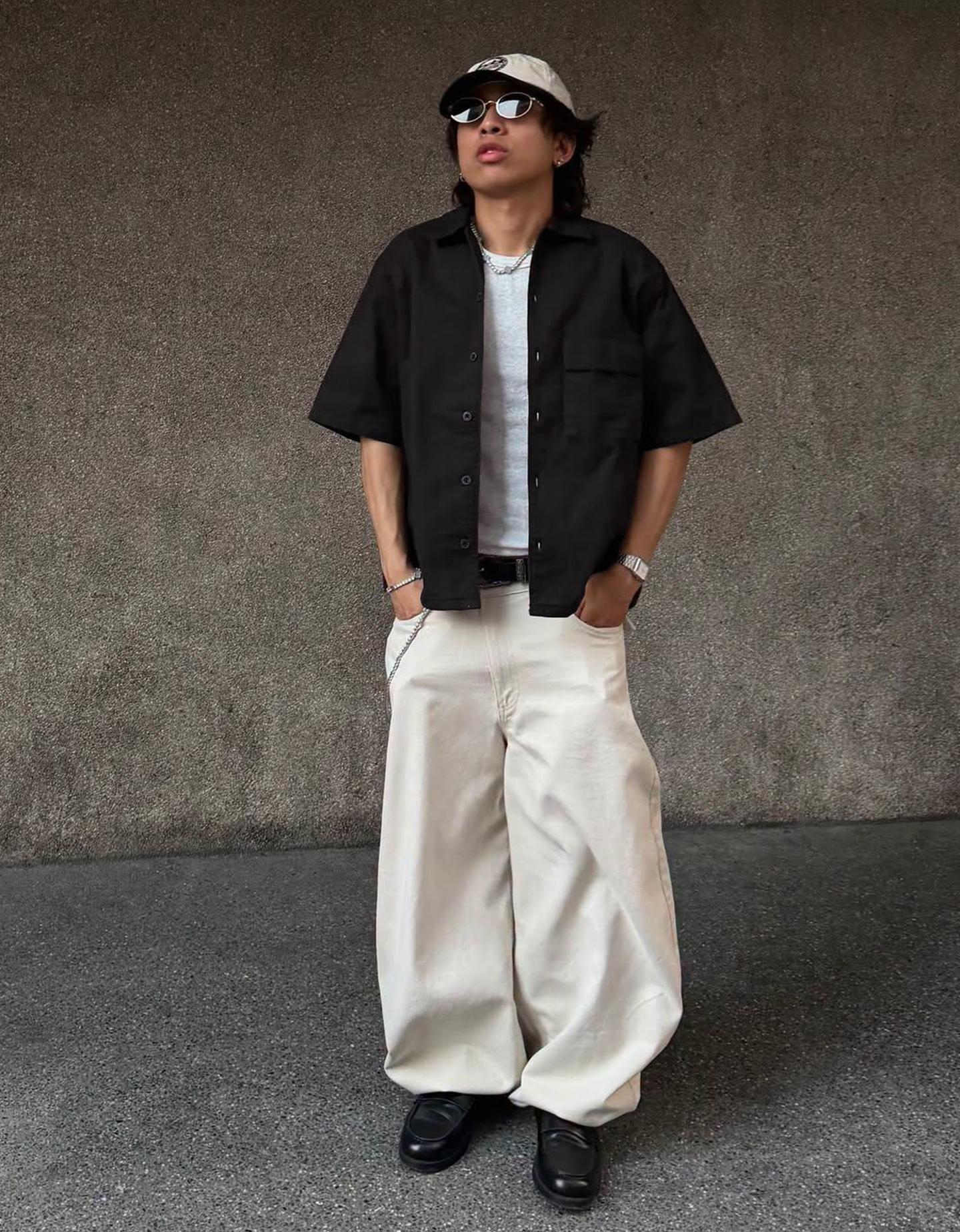 Bershka Camicia A Maniche Corte Boxy Fit Uomo Xl Nero
