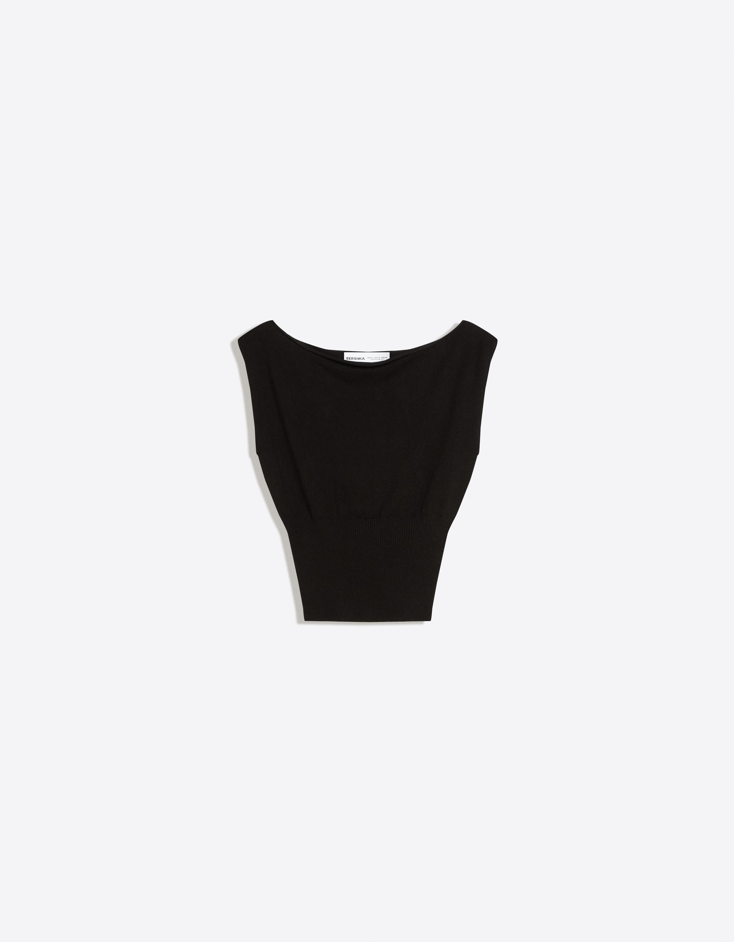 Knit boat neck top — Black