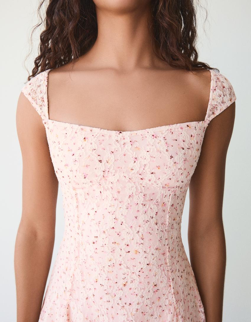 bershka pink dress Bershka frill detail tie back mini dress in pink paisley Talla M- 270 bs