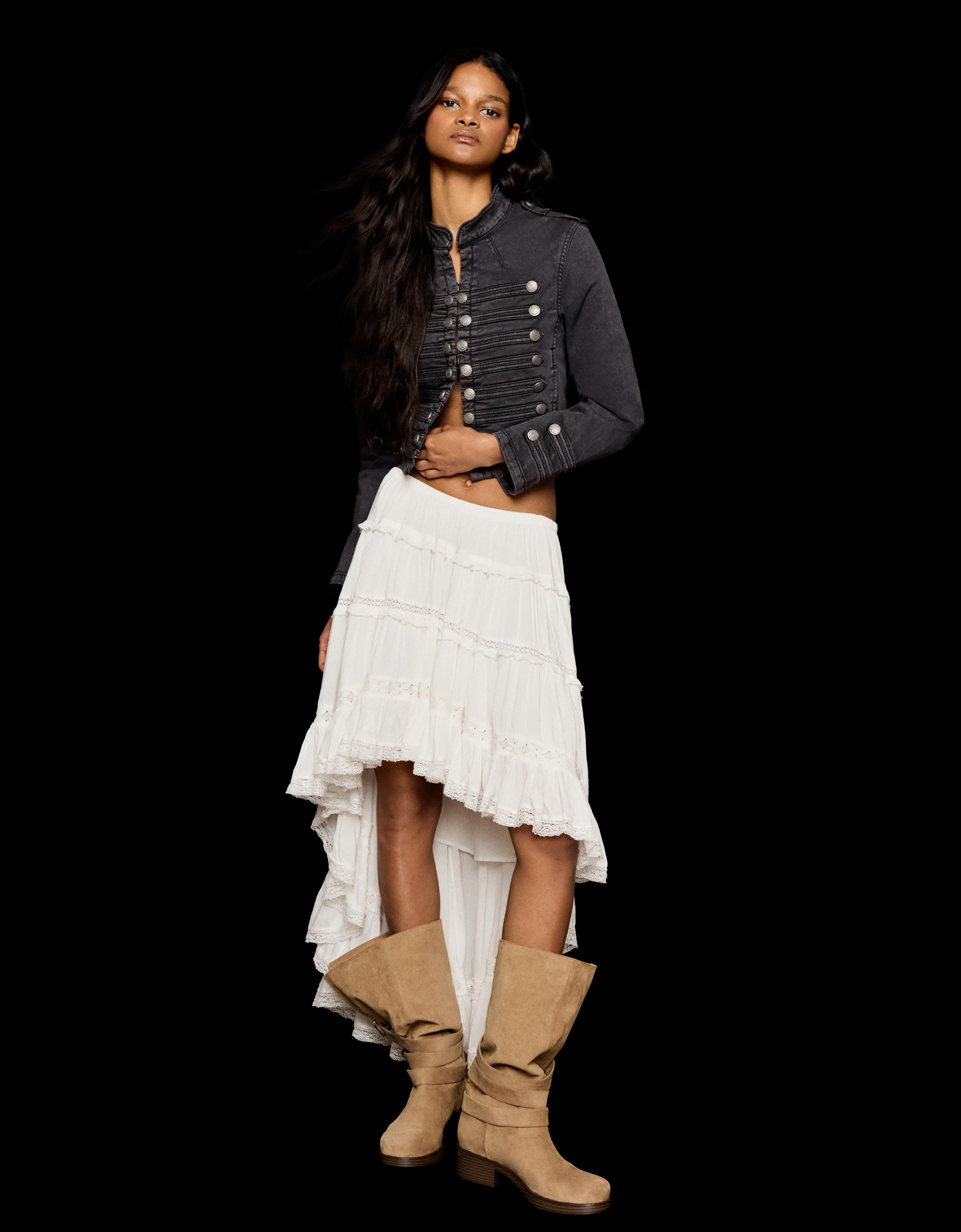 BUCKLED BIKER BOOTS — BEIGE